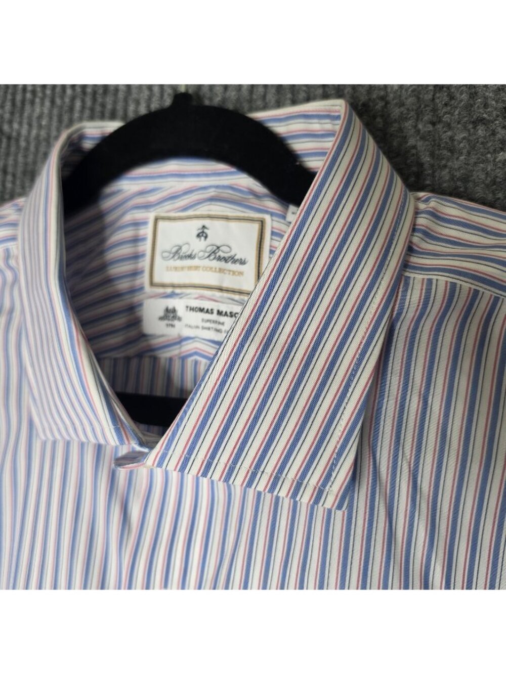 $198 Brooks Brothers Thomas Mason Regular 17.5 34 striped Blue Red White